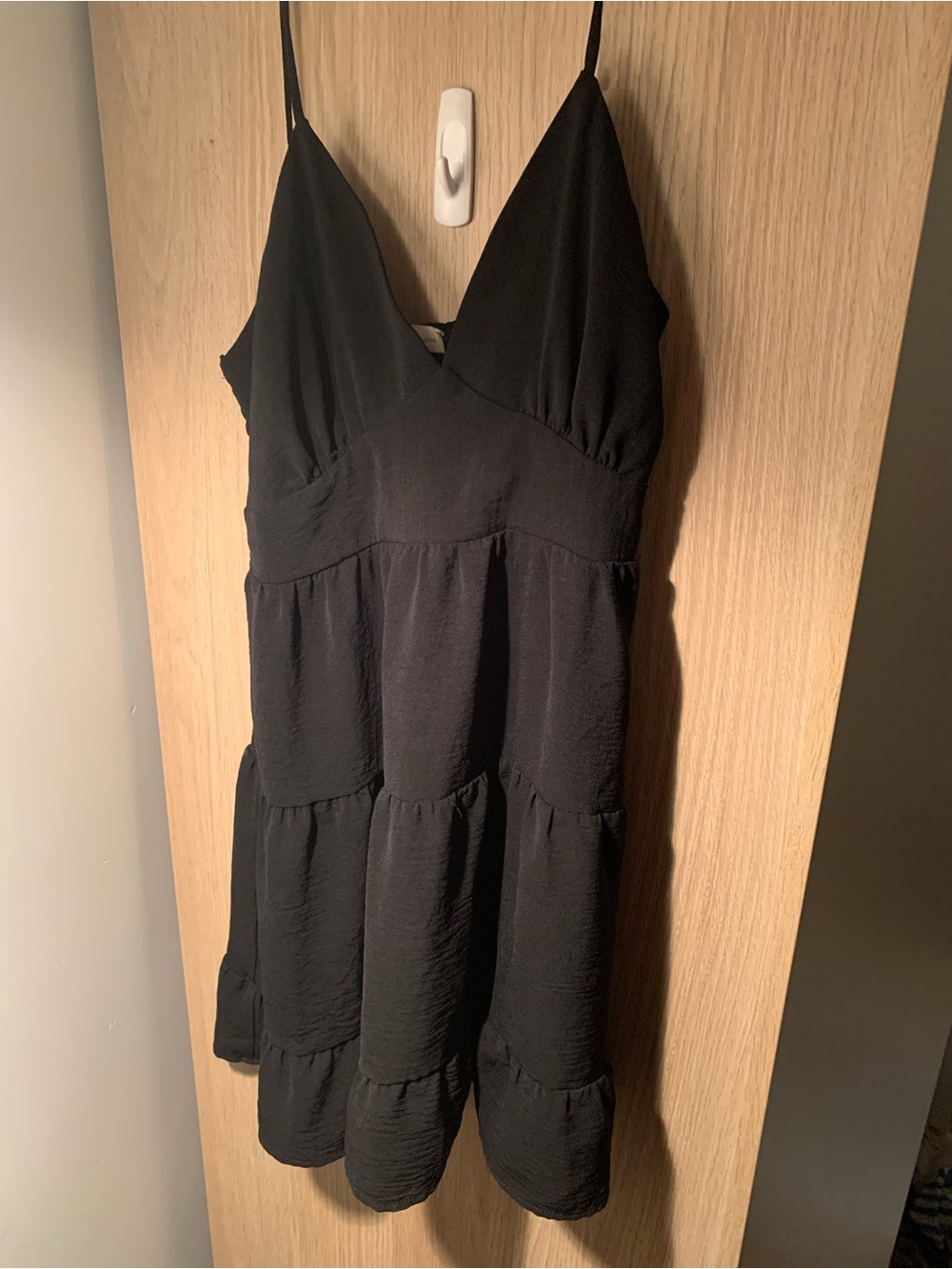 Monteau Black Tiered V-Neck Mini Dress
